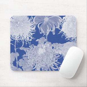 Blau-weißes Vintage-Chinoiserie-Blumenmuster Mousepad