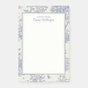 Blau-weißes Wald-Toile-Muster personalisiert Post-it Klebezettel