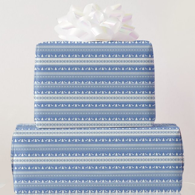 Blau-weißes Weihnachtspullovermuster Geschenkpapier (Von Creator hochgeladen)