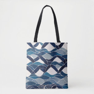 Blau-weißes Wellenmuster 01 Tasche