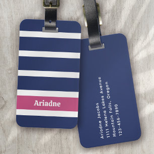 Blau-Weißrosa Streifen Monogramm Gepäckanhänger