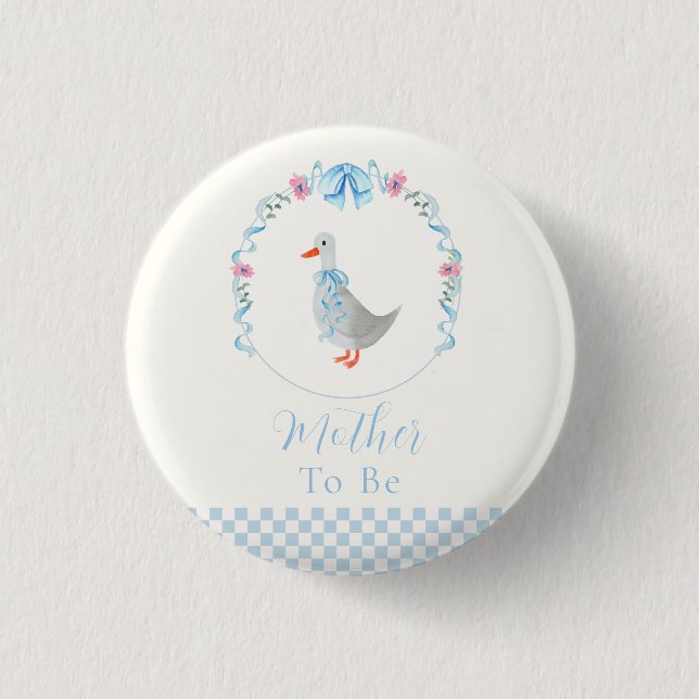Blau werdende Mutter Gingham Alberner Gans Baby-Pa Button (Vorderseite)