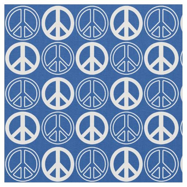Blau| White Peace Sign and Konturen Pattern Stoff (Nahaufnahme)