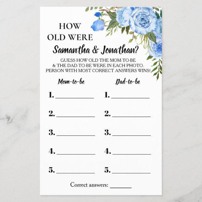 Blau Wie alt waren sie duschen zweisprachige Spiel Flyer (Vorne)