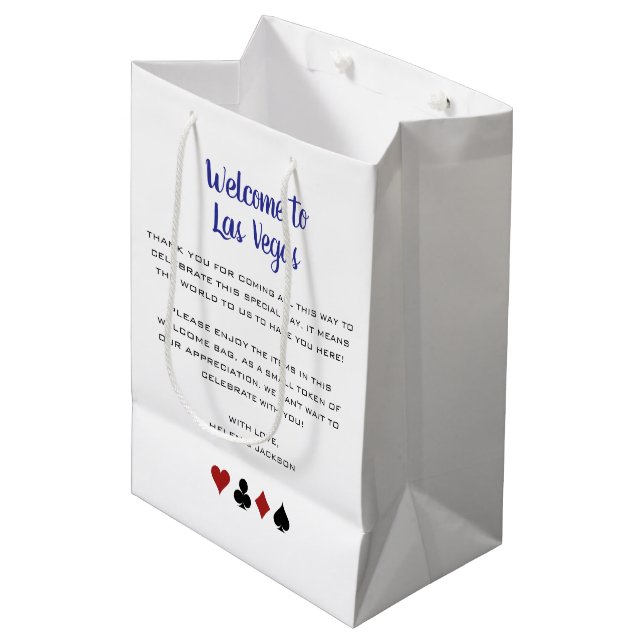Blau Willkommen im Las Vegas Wedding Hotel Mittlere Geschenktüte (Vorderseite Schrägansicht)
