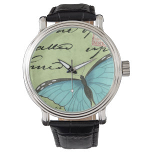 Blau-Winged Schmetterling auf aquamariner Armbanduhr