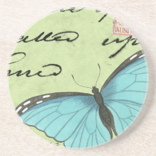 Blau-Winged Schmetterling auf aquamariner Getränkeuntersetzer