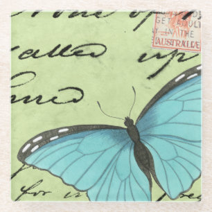 Blau-Winged Schmetterling auf aquamariner Glasuntersetzer