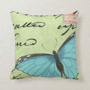 Blau-Winged Schmetterling auf aquamariner Kissen