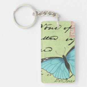 Blau-Winged Schmetterling auf aquamariner Schlüsselanhänger