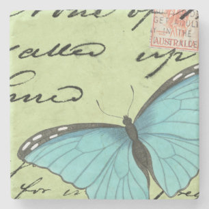 Blau-Winged Schmetterling auf aquamariner Steinuntersetzer