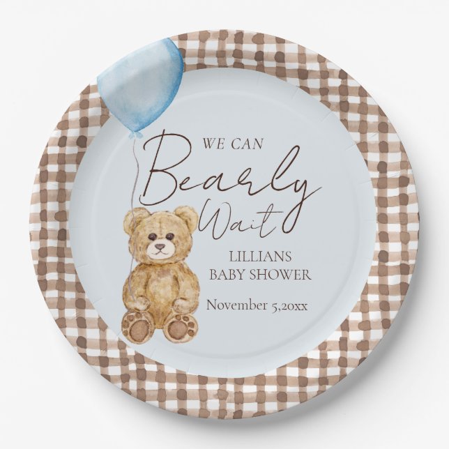 Blau wir frühzeitig abwarten Baby Dusche Pappteller (Vorderseite)