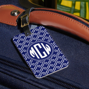 Blau Wt Marokkanisch Weißer Kreis Monogramm DIY Hi Gepäckanhänger