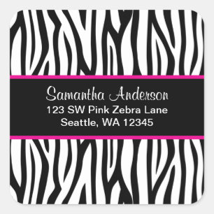 Blau-Zebra-Adressenkennzeichnung für Schwarz und R Quadratischer Aufkleber