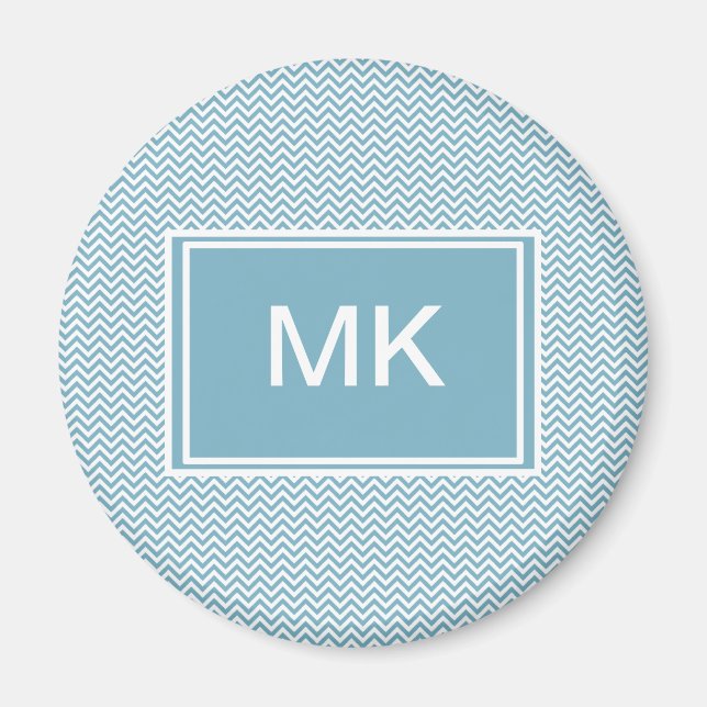 Blau Zickzack mit Monogramm Magnet (Vorne)