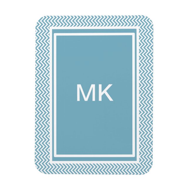 Blau Zickzack mit Monogramm Magnet (Vertikal)