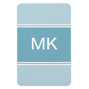 Blau Zickzack mit Monogramm Magnet
