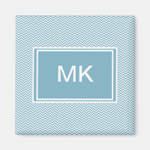 Blau Zickzack mit Monogramm Magnet
