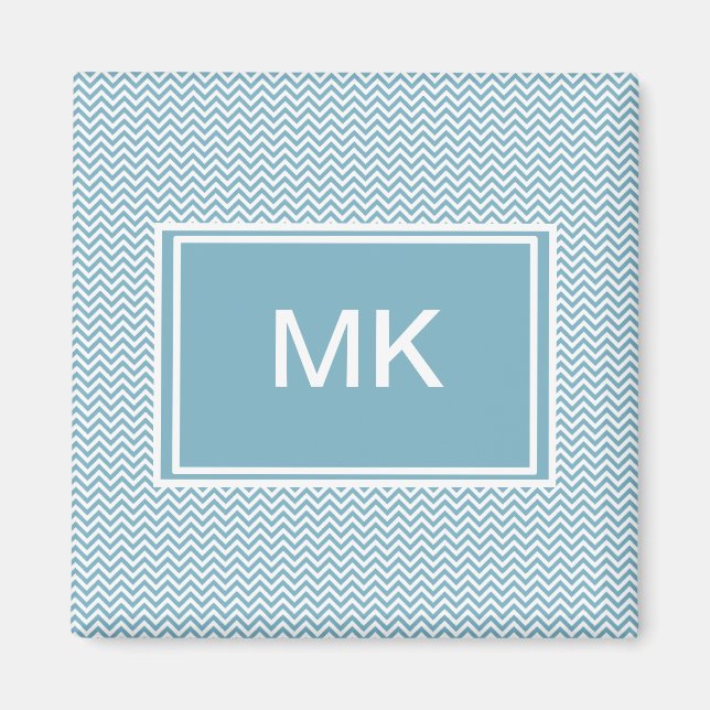 Blau Zickzack mit Monogramm Magnet (Vorne)