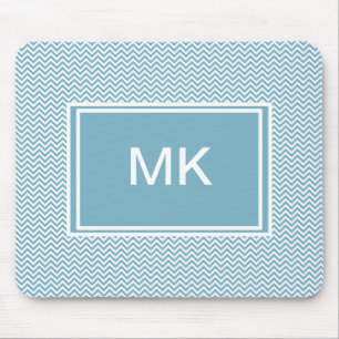 Blau Zickzack mit Monogramm Mousepad