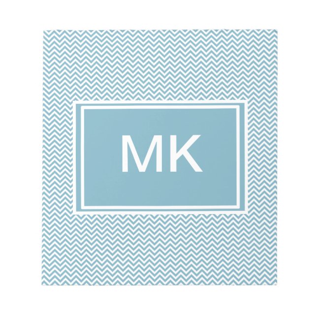 Blau Zickzack mit Monogramm Notizblock (Vorderseite)