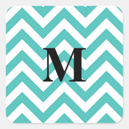 Blau Zickzack mit Monogramm Quadratischer Aufkleber