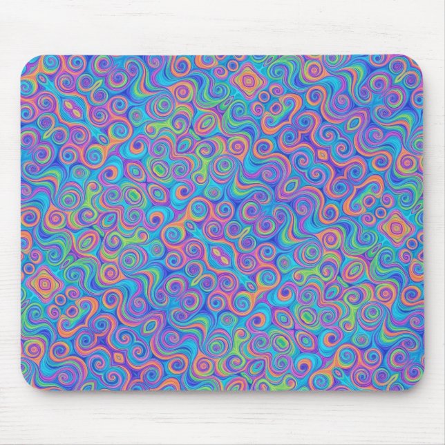 Blau, Zitronengrün, Lila, Orangefarbenes Muster Mousepad (Vorne)