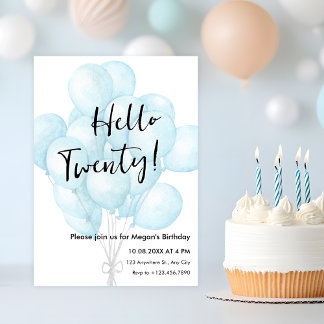 Blauballons minimalistischer Geburtstag Einladung