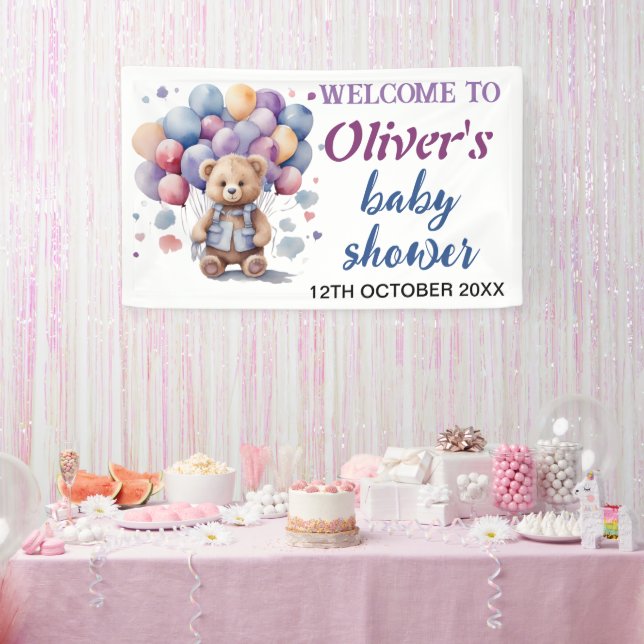 Blauballons Teddybär Babydusche Banner (Party)