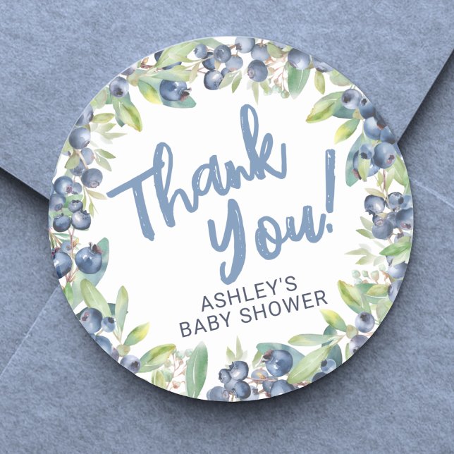 Blaubeer-Baby-Party Danke Runder Aufkleber (Blueberry Baby Shower Thank You Classic Round Sticker)