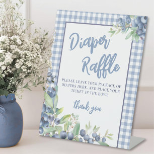 Blaubeer Blau Gingham Baby Shower Windelraffel Sockelschild
