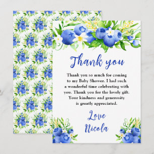 Blaubeer-Blumen-Baby-Party Dankeskarte