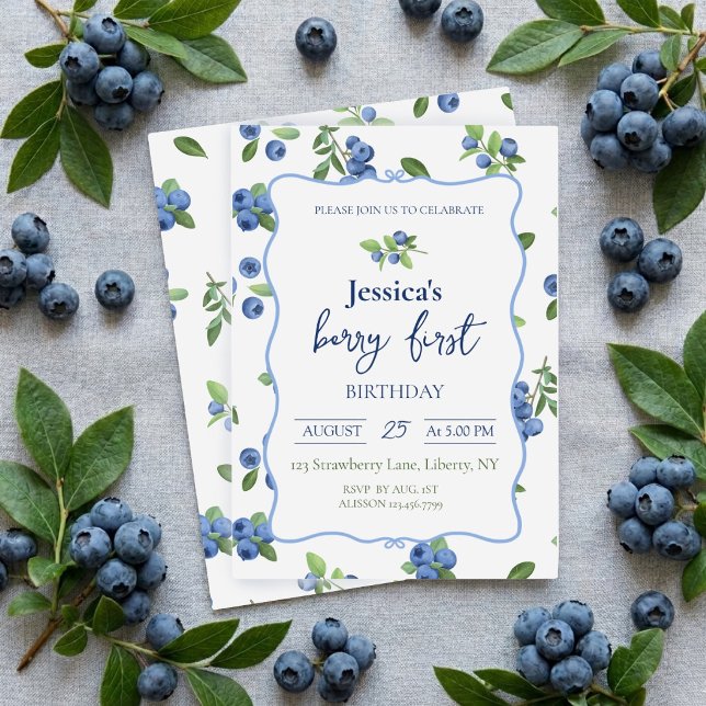 Blaubeer Erster Geburtstag Einladung (Von Creator hochgeladen)