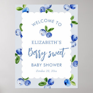 Blaubeer-Süßer-Junge-Baby-Shower-Willkommensschild Poster