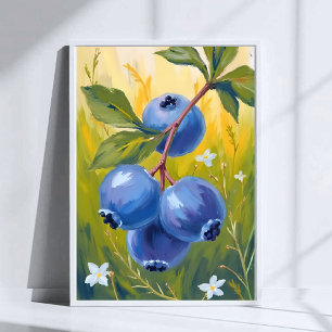 Blaubeerbusch   Frucht Aquarellmalerei Poster