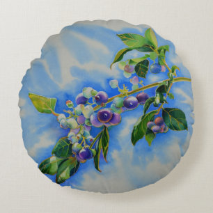 Blaubeere Aquarellmalerei, blaue Früchte Rundes Kissen
