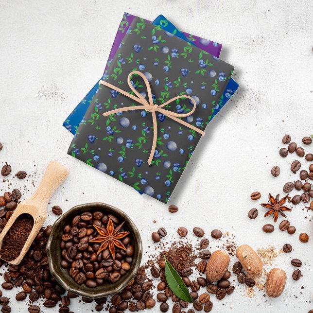 Blaubeere lila-grünes Graumuster Geschenkpapier Set (Von Creator hochgeladen)