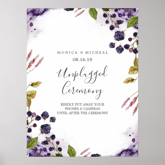 Blaubeere | Unplugged Wedding Ceremony Sign Poster (Vorne)