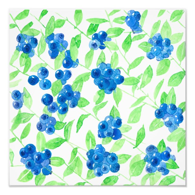 Blaubeeren-Aquarellmuster Fotodruck (Vorne)