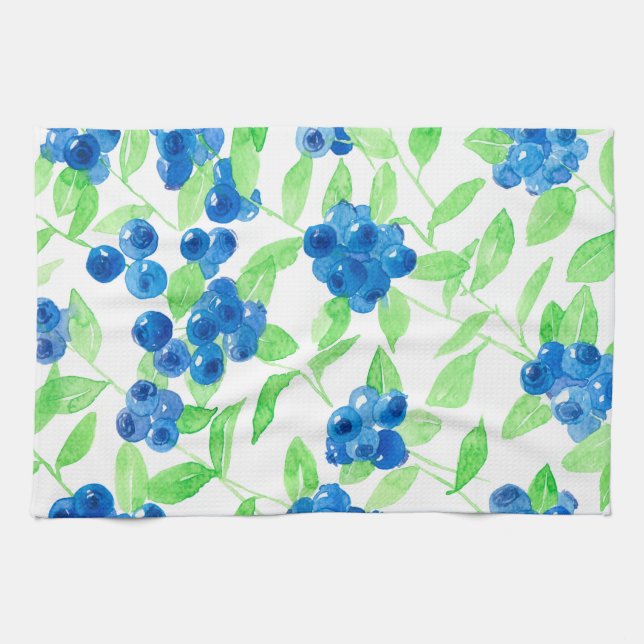 Blaubeeren-Aquarellmuster Geschirrtuch (Horizontal)
