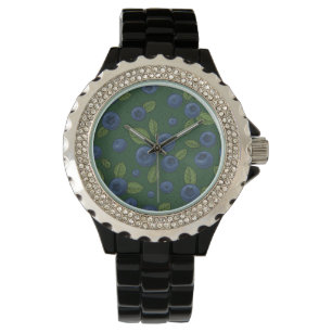 Blaubeeren auf dunkelgrün armbanduhr