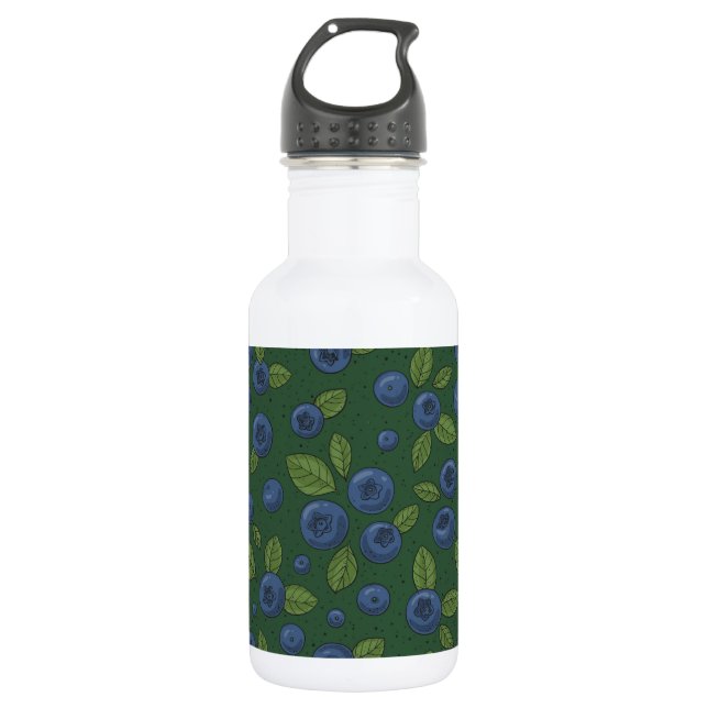 Blaubeeren auf dunkelgrün edelstahlflasche (Vorderseite)