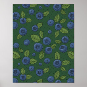 Blaubeeren auf dunkelgrün poster