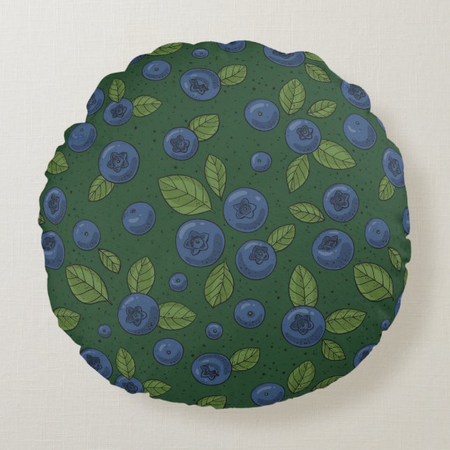 Blaubeeren auf dunkelgrün rundes kissen (Vorderseite)