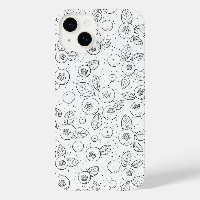 Blaubeeren auf schwarz und weiß iPhone 14 plus hülle (Rückseite)