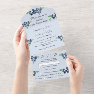 Blaubeeren Beeren Frucht Elegante Blaue Hochzeit All In One Einladung