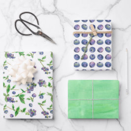 Blaubeeren Beeren Frucht Warm Grün Aquarell Geschenkpapier Set
