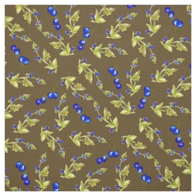 Blaubeeren - Blätter, braun, dunkel Stoff (Muster)