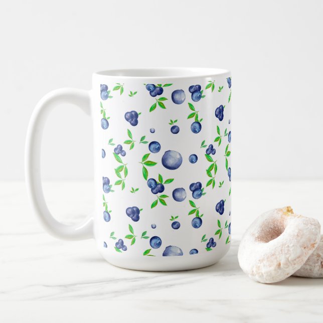 Blaubeeren, Blaubeere, Wasserfarbe, Früchte Kunst  Kaffeetasse (Mit Donut)