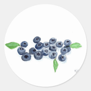 Blaubeeren Früchte Küche Aquarell Essen rustikal  Runder Aufkleber